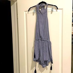 Faithful the brand open back blue tassel romper